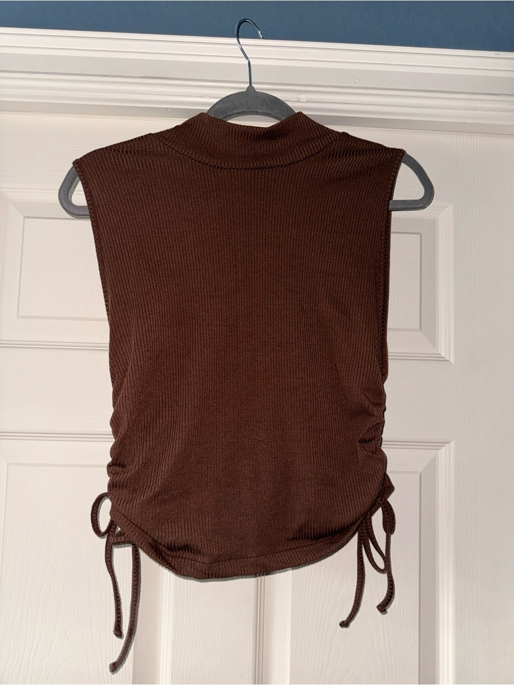 Zara Brown Ribbed Mock Neck Sleeveless Tank